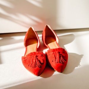 J.Crew Factory Suede Tassel D’Orsay Flat Size 5 Red